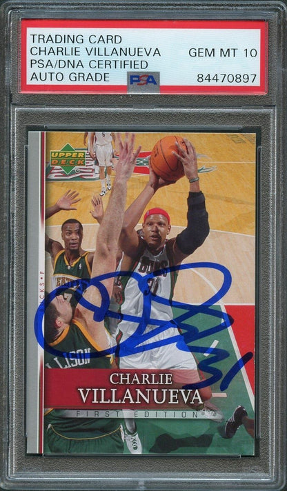 2007-08 Upper Deck First Edition #141 Charlie Villanueva Signed Card AUTO 10 PSA