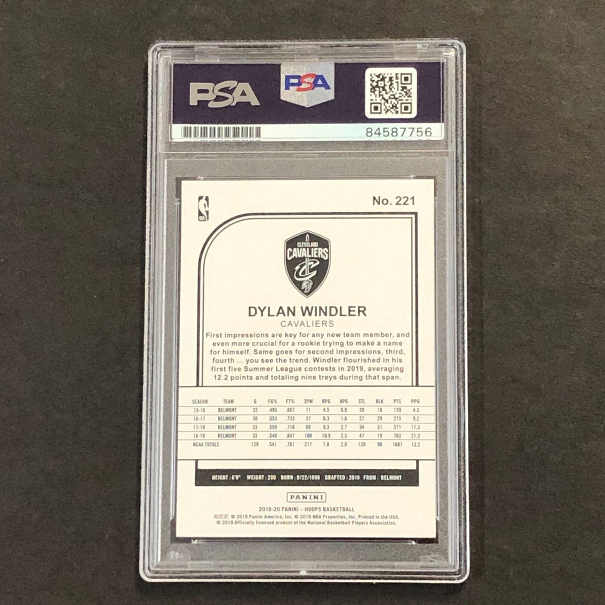 2019-20 NBA Hoops #221 Dylan Windler Signed Card AUTO PSA Slabbed RC Cavaliers