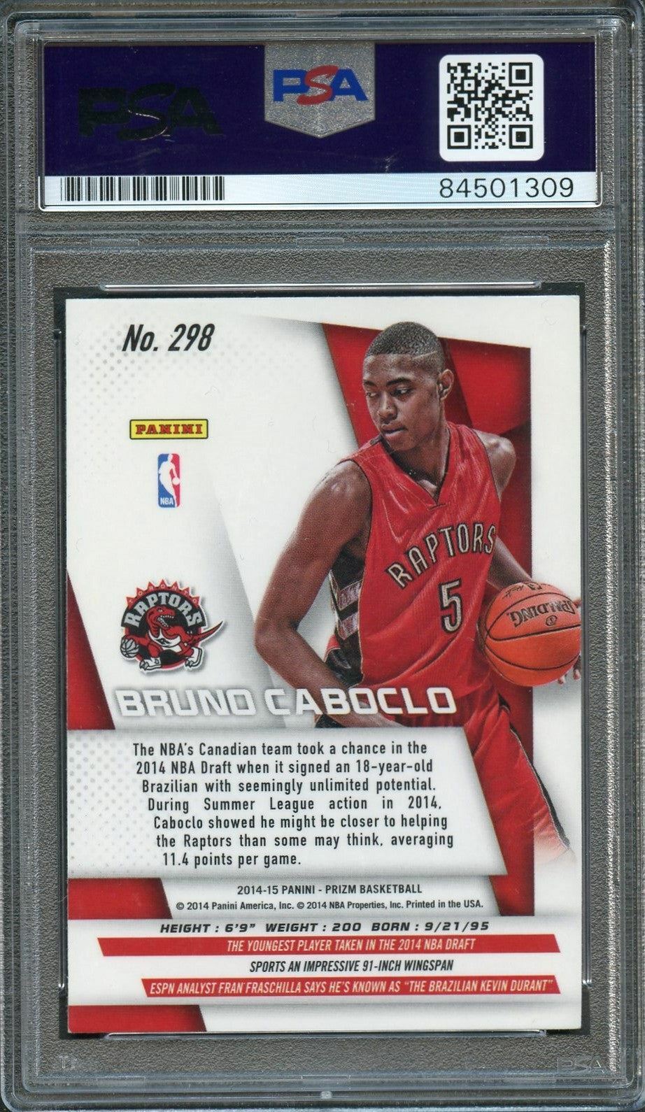 2014-15 Panini Prizm #298 Bruno Caboclo Signed Card AUTO PSA/DNA Slabbed RC Rapt
