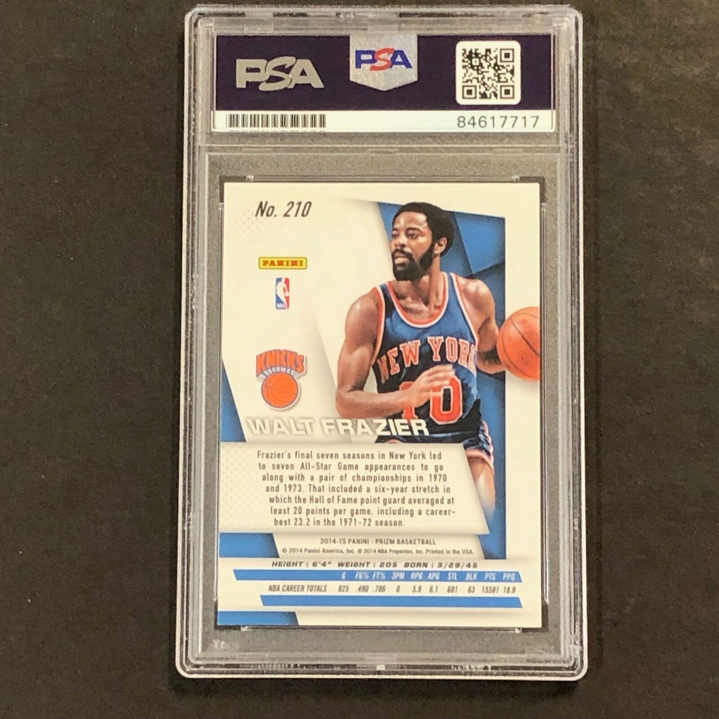 2014-15 Panini Prizm #210 Walt Frazier Signed Card AUTO 10 PSA Slabbed Knicks