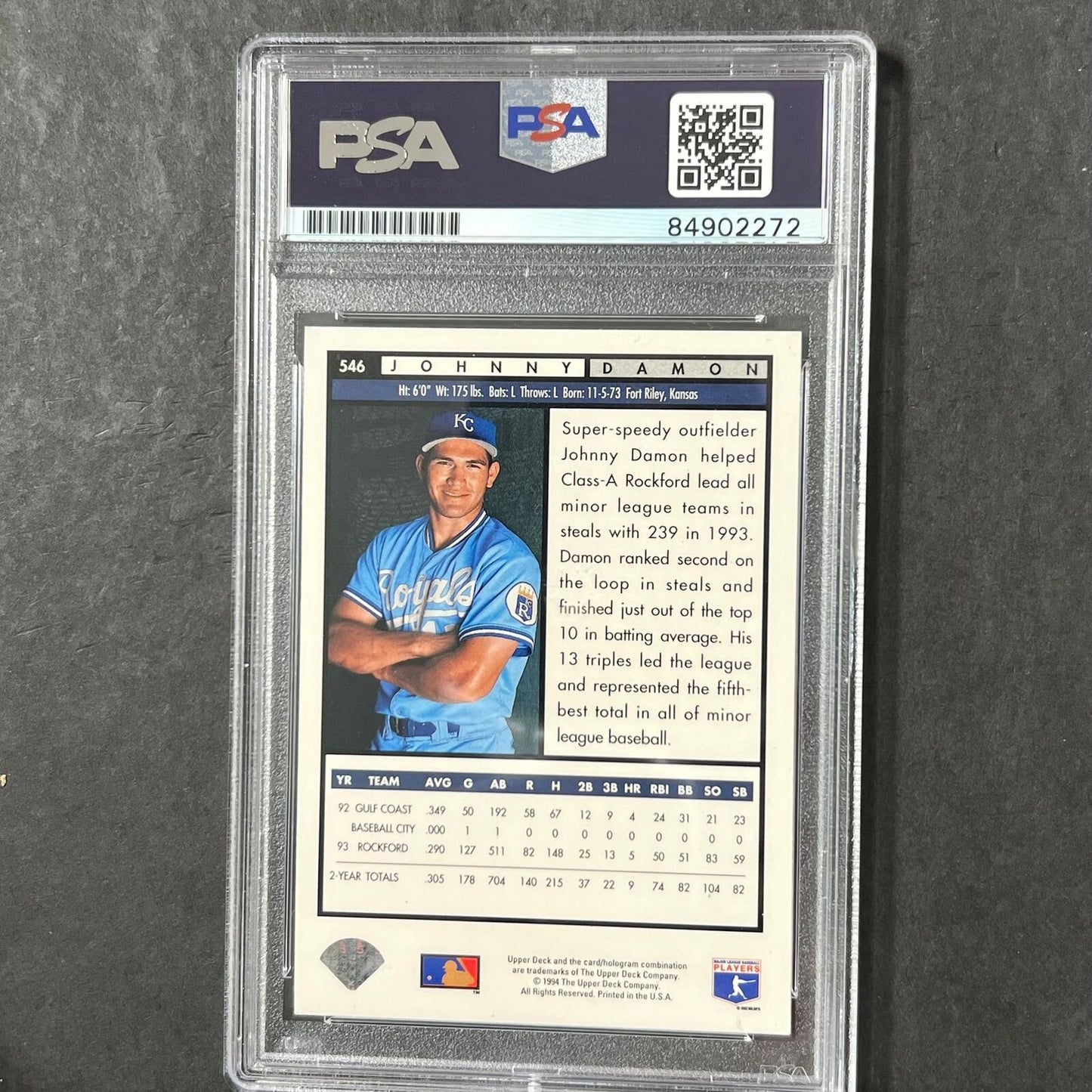 1994 Upper Deck #546 Johnny Damon Signed Card Auto PSA Slabbed Royals