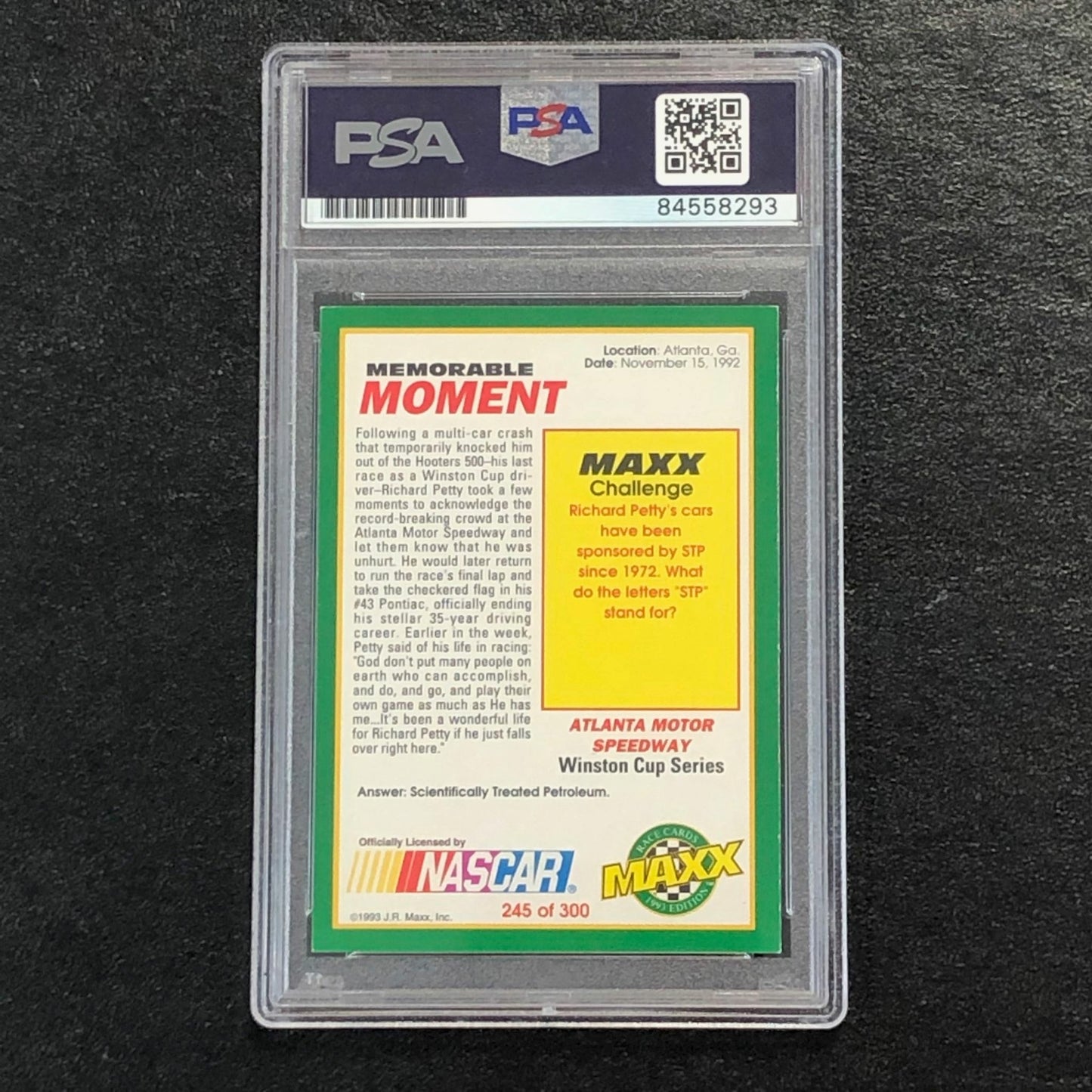 1993 MAXX Memorable Moment #245 Richard Petty Signed Card AUTO PSA Slabbed Nasca