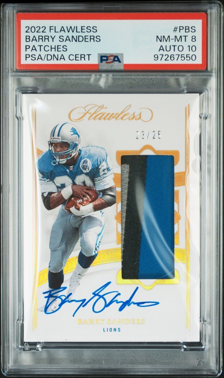 2022 Flawless Patches #PBS 23/25 Barry Sanders Signed Card AUTO 10 NM-MT 8 Slabb