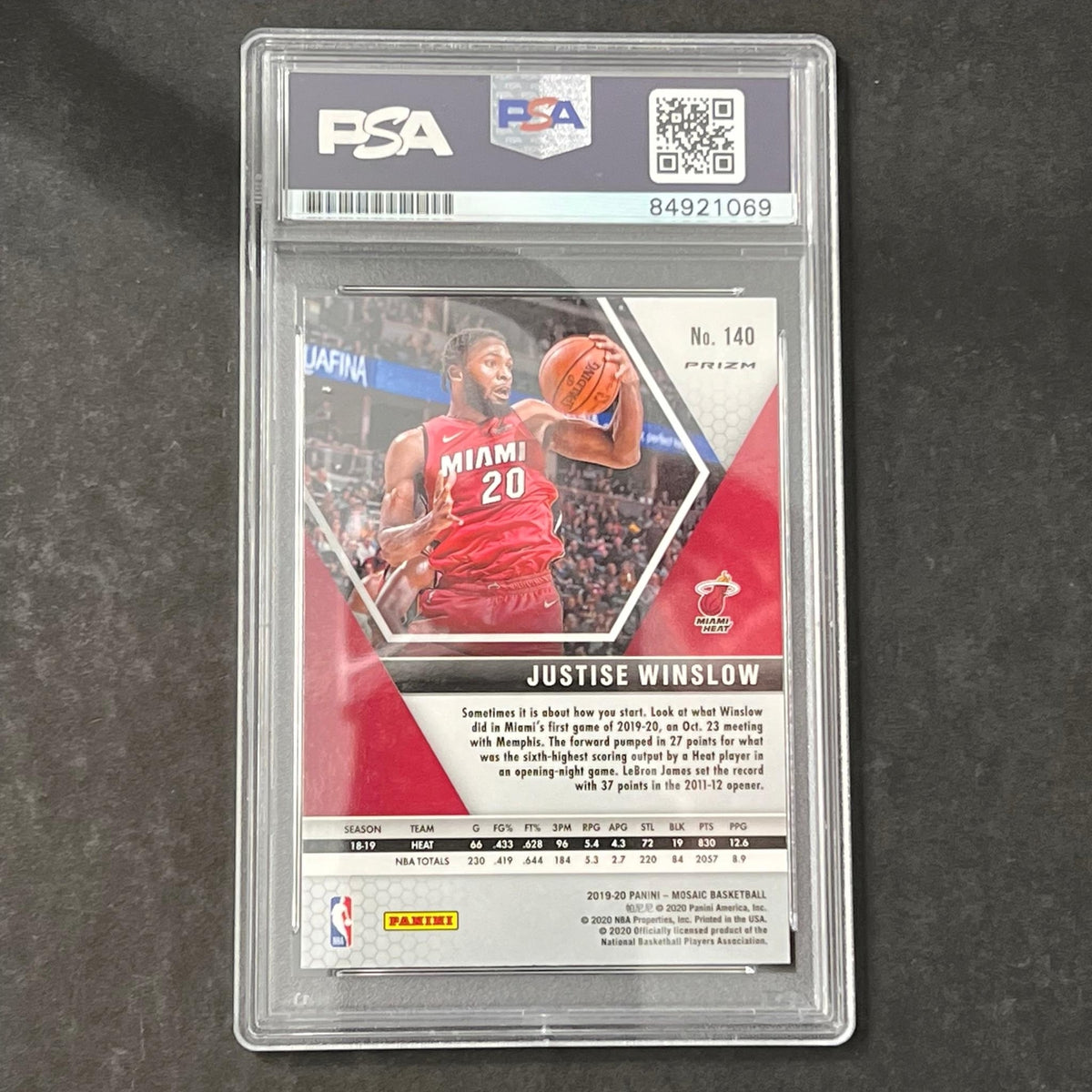 2019-20 Panini Mosaic #140 Justise Winslow Signed Card AUTO PSA/DNA Slabbed Heat