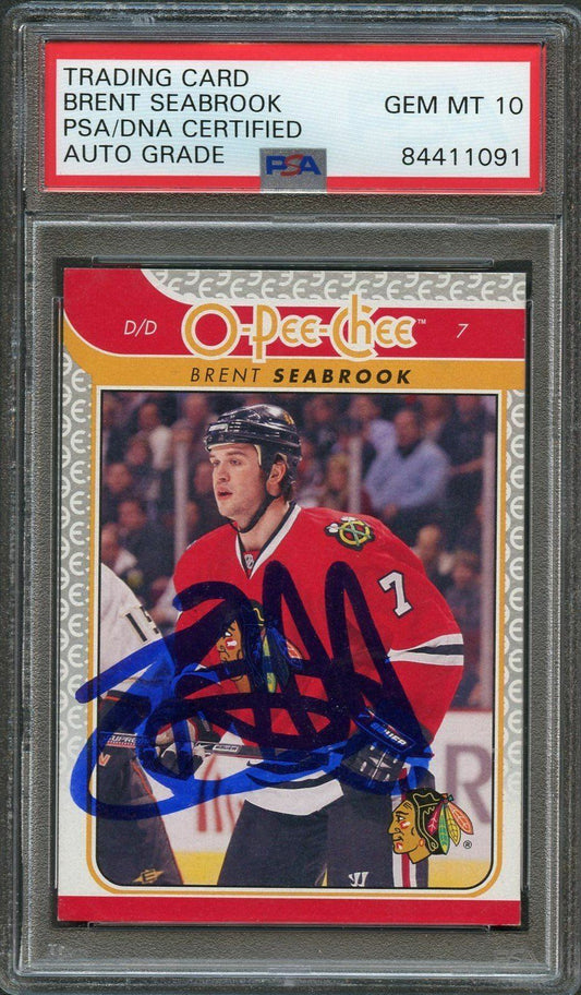 2009-10 O-Pee-Chee Hockey #388 Brent Seabrook Signed Card AUTO 10 PSA slabbed Bl