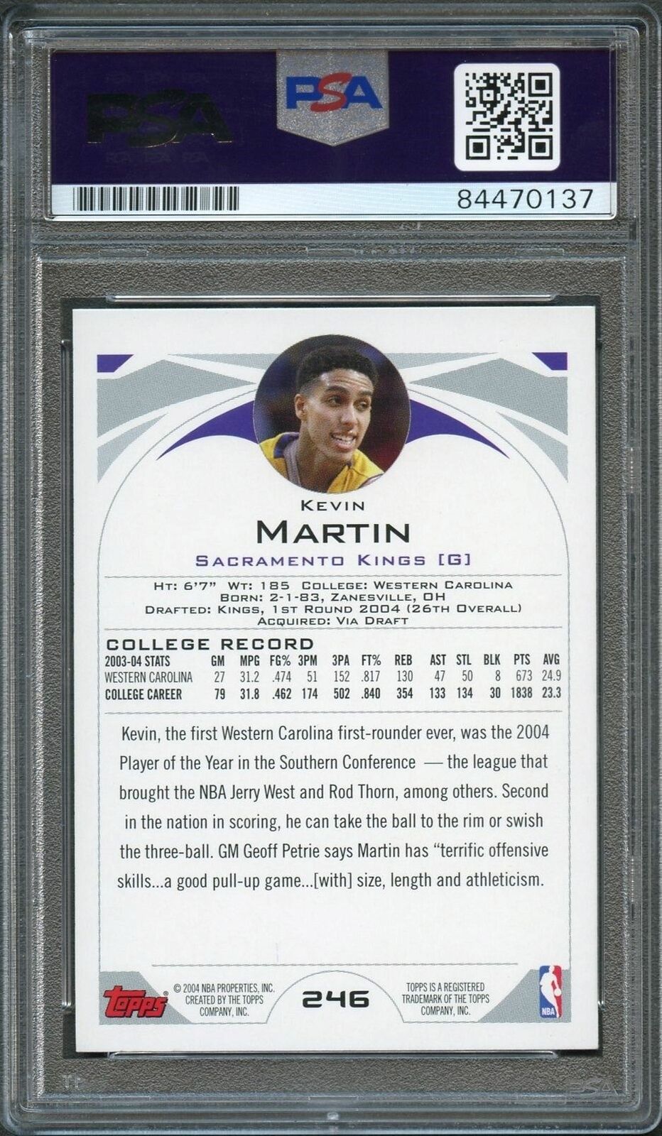 2004-05 Topps #246 Kevin Martin Signed Card AUTO PSA Slabbed RC