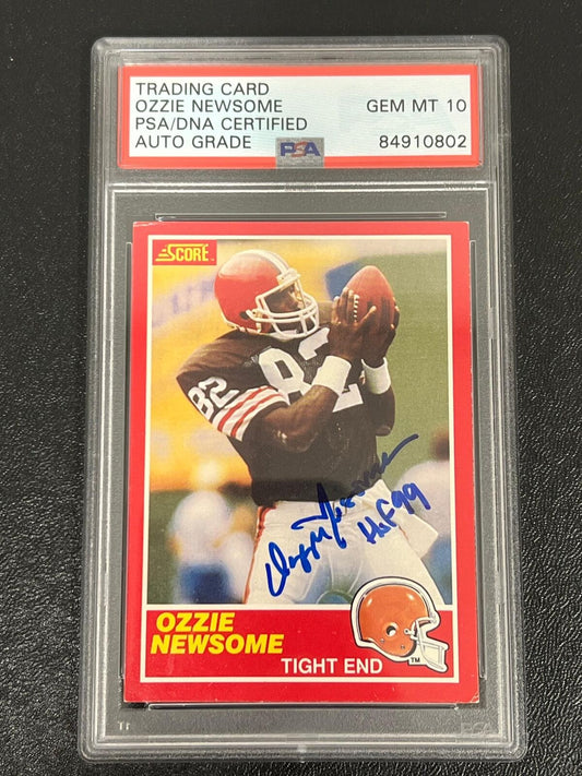 1989 Score #124 Ozzie Newsome Signed Card AUTO 10 PSA slabbed Browns