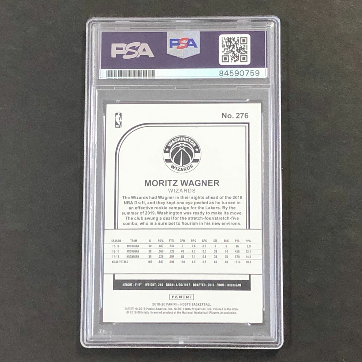 2019-20 NBA Hoops #276 Moritz Wagner Signed Card AUTO PSA Slabbed Wizards