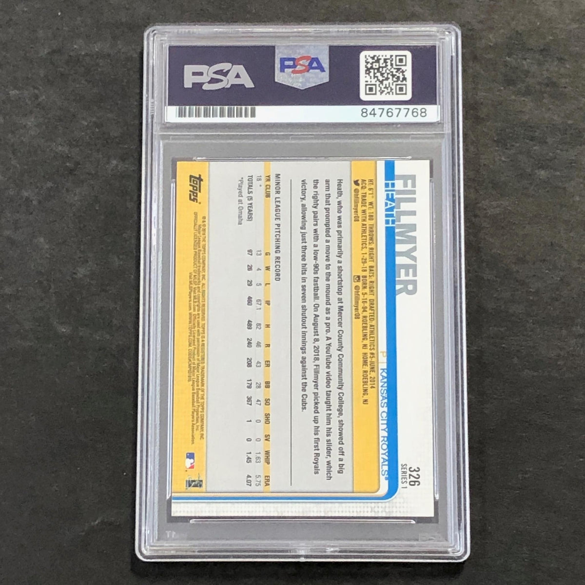 2019 Topps #326 Heath Fillmyer Signed Card Auto PSA Slabbed Royals