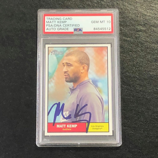 2010 Topps Heritage #23 Matt Kemp Signed Card AUTO 10 PSA Slabbed Dodgers