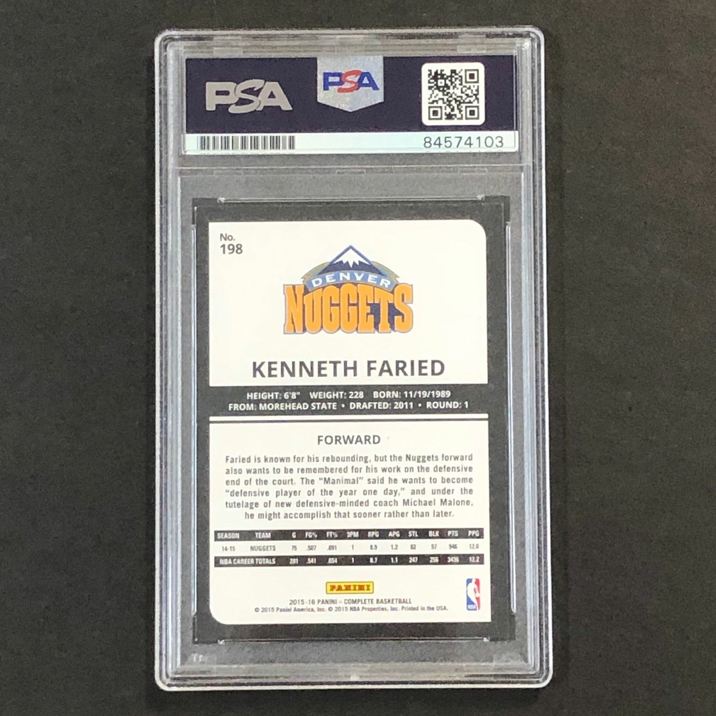 2015-16 Panini Complete #198 Kenneth Faried Signed AUTO PSA Slabbed Nuggets
