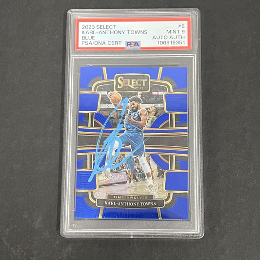 2023 Panini Select #5 Karl-Anthony Towns Blue signed card PSA 9 Auto A