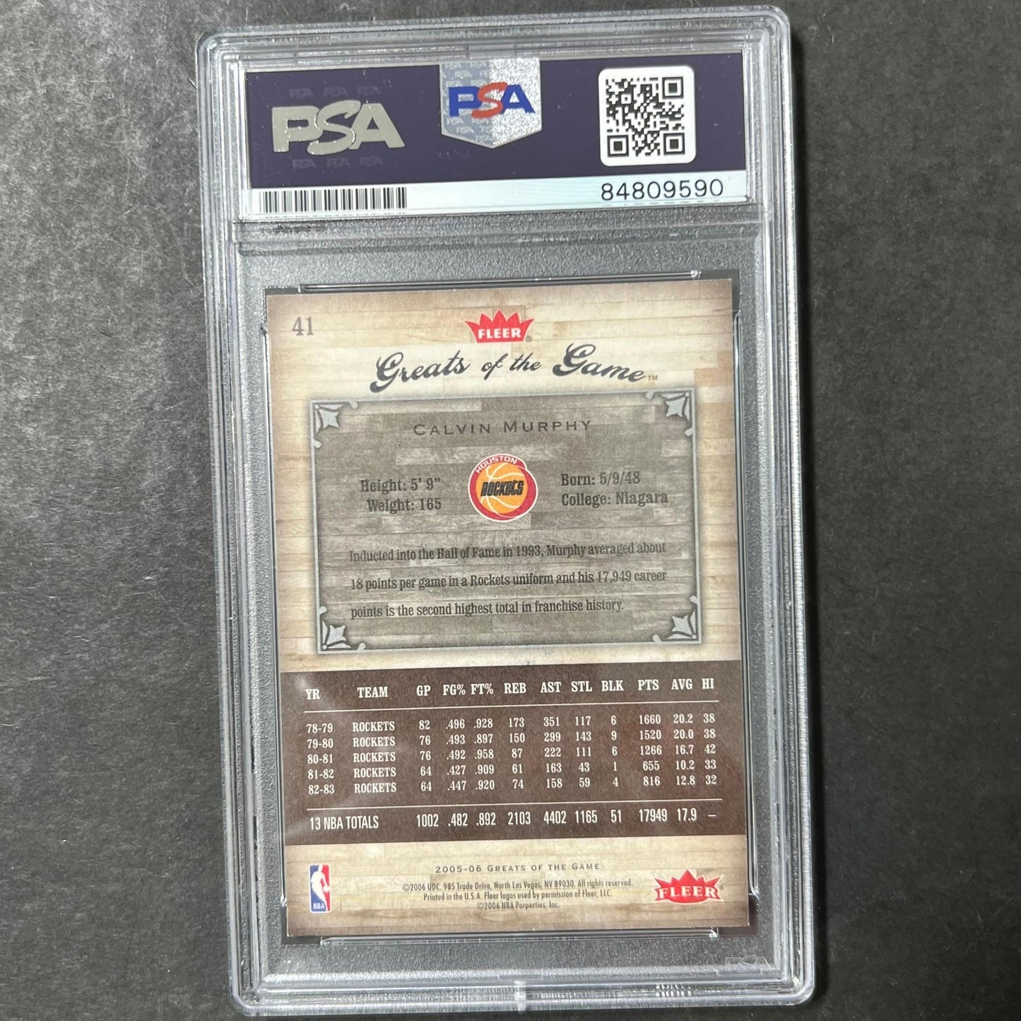 2005-06 Fleer Greats of the Game #41 Calvin Murphy Signed Card AUTO PSA Slabbed