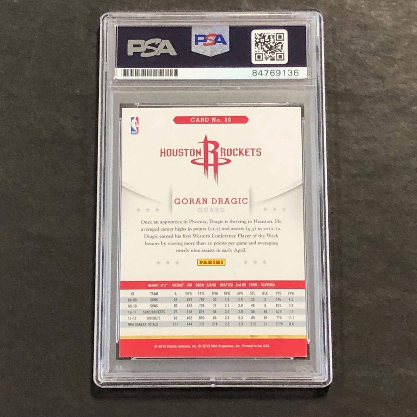 2011-12 NBA Hoops #50 Goran Dragic Signed Card AUTO 10 PSA/DNA Slabbed Rockets
