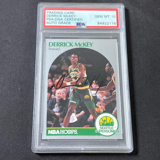 1990 NBA Hoops #281 Derrick McKey Signed Card AUTO 10 PSA Slabbed Supersonics