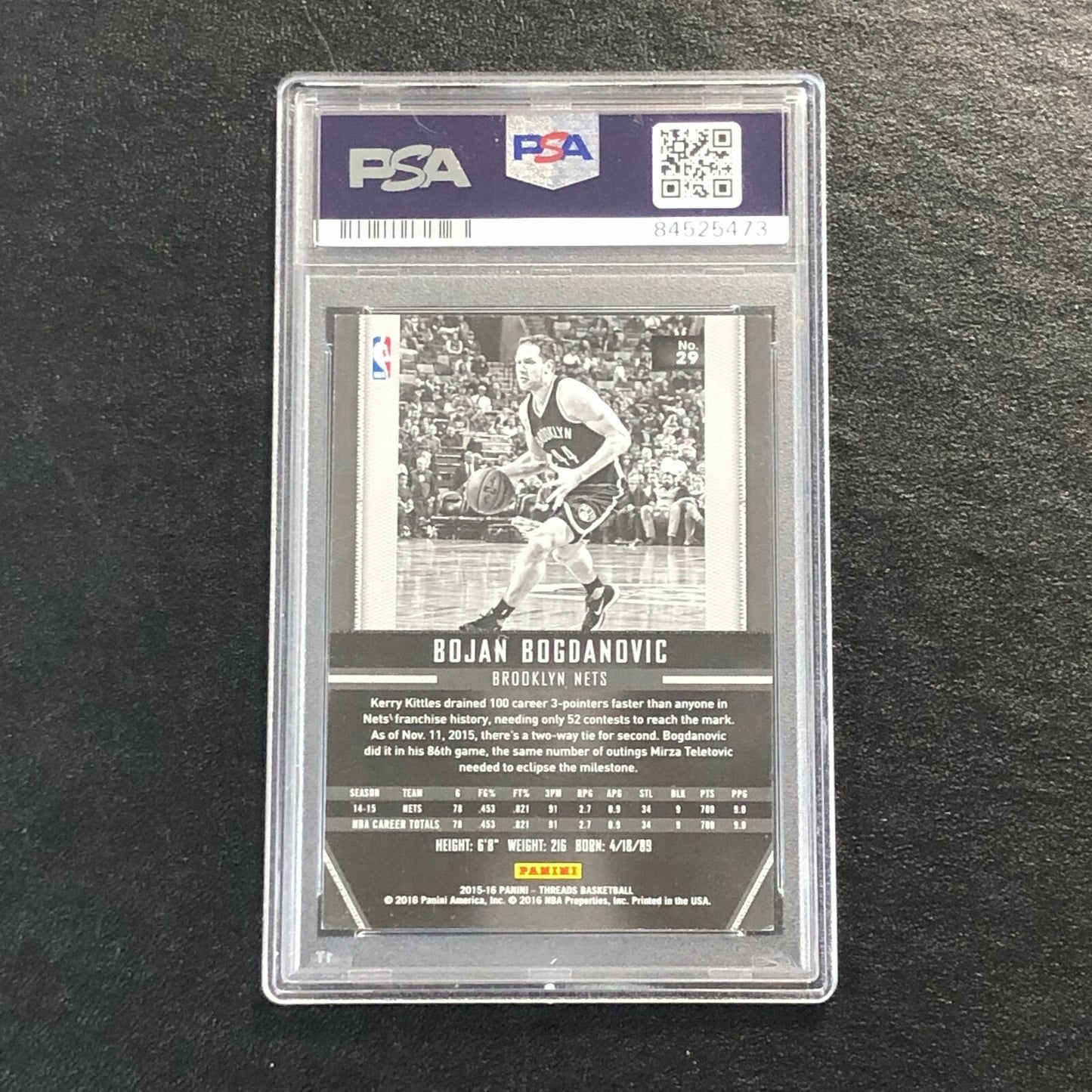 2015-16 Panini Threads #29 Bojan Bogdanovic Signed Card AUTO 10 PSA Slabbed Nets