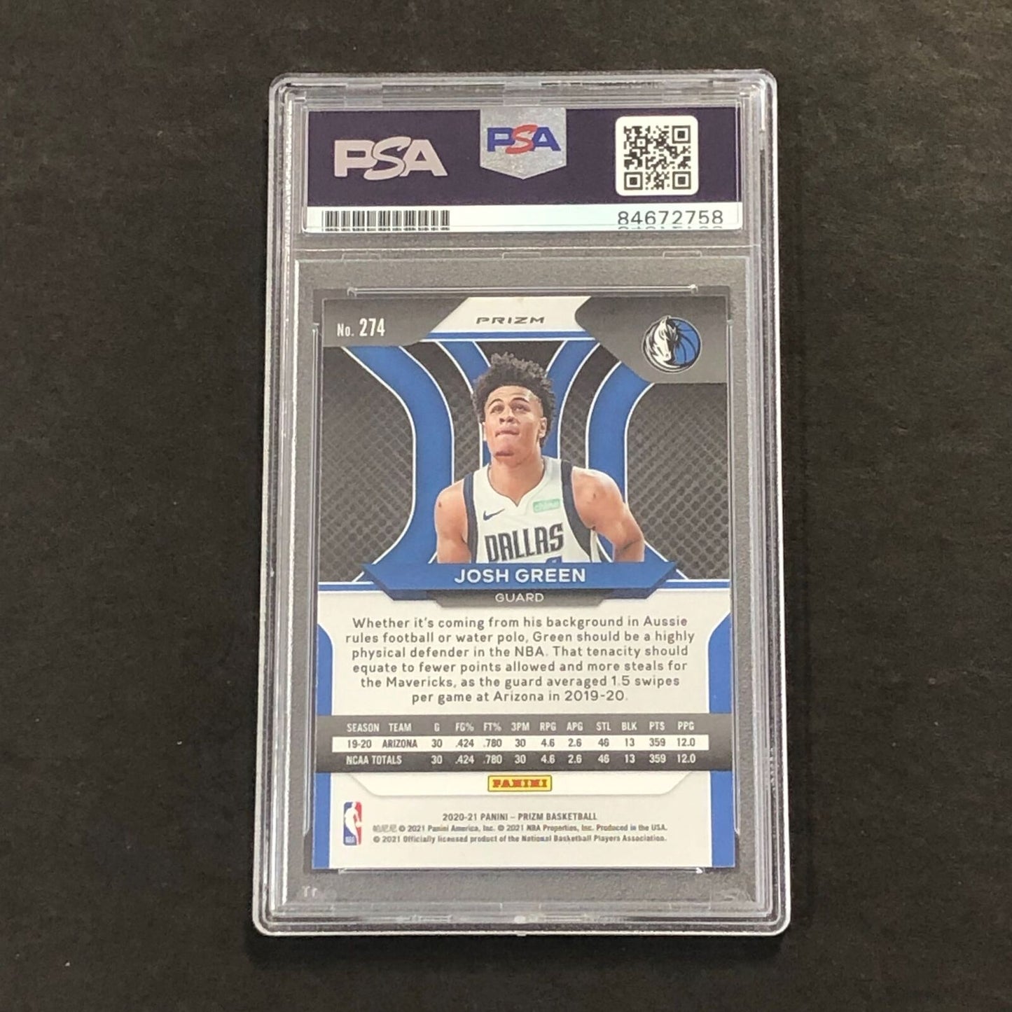 2020-21 Panini Prizm Red White Blue #274 Josh Green Signed Card AUTO 10 PSA Slab