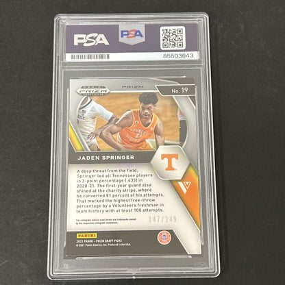 2021 Panini Prizm Draft Picks #19 Jaden Springer signed card PSA Tennessee