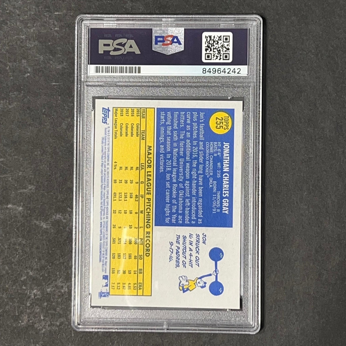 2019 Topps Heritage #255 Jon Gray Signed Card PSA Slabbed Auto Rockies