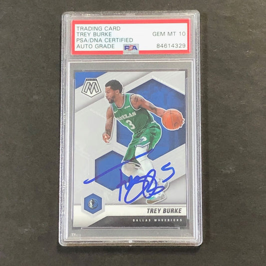 2020-21 Panini Mosaic #110 Trey Burke Signed Card AUTO 10 PSA Slabbed Mavericks