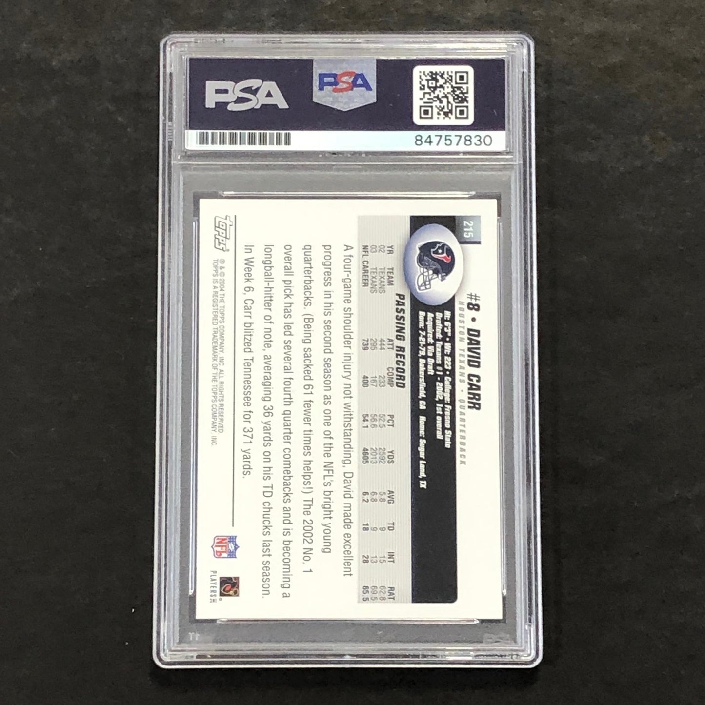 2004 Topps #215 David Carr Signed Card PSA Slabbed AUTO Texans