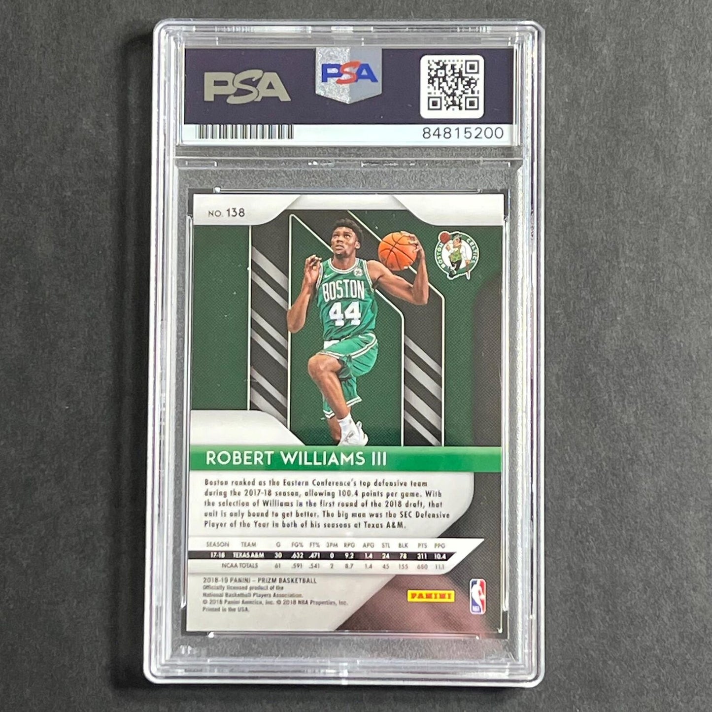 2018-19 Panini Prizm #138 Robert Williams III Signed Card Auto Grade 10 PSA/DNA