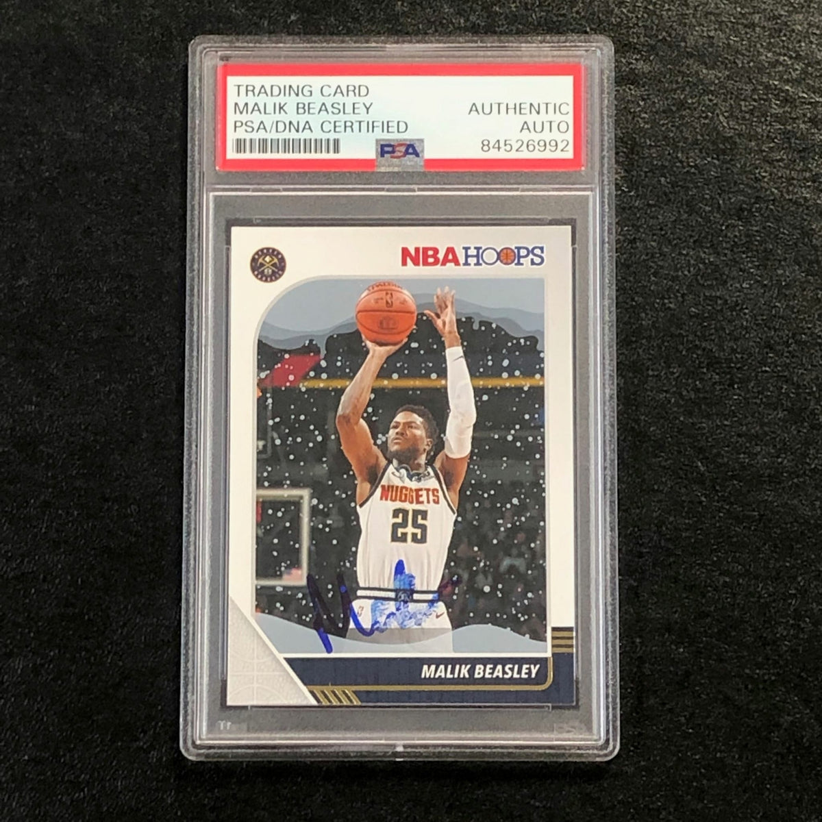 2019-20 NBA Hoops #49 Malik Beasley Signed Card AUTO PSA/DNA Slabbed Nuggets
