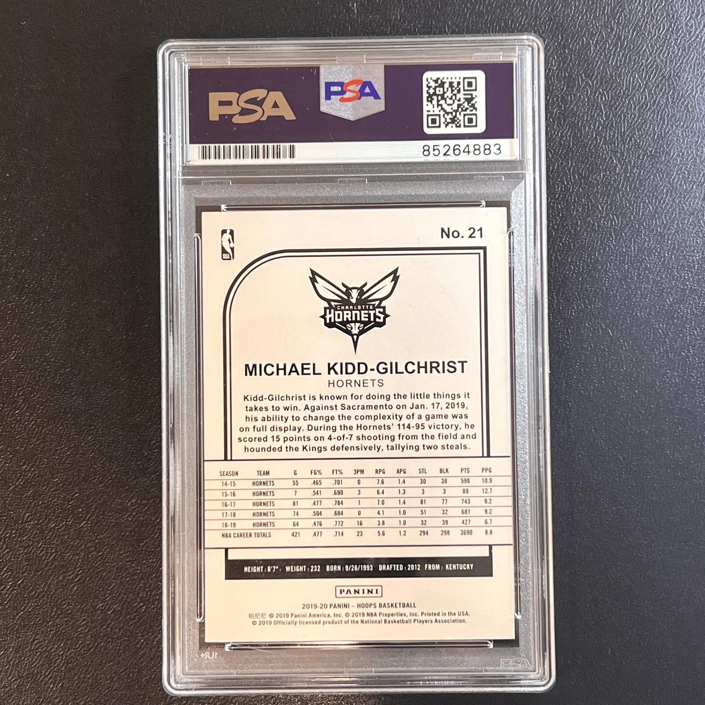 2019-20 Panini Hoops #21 Michael Kidd-Gilchrist Signed Card AUTO PSA Slabbed Hor