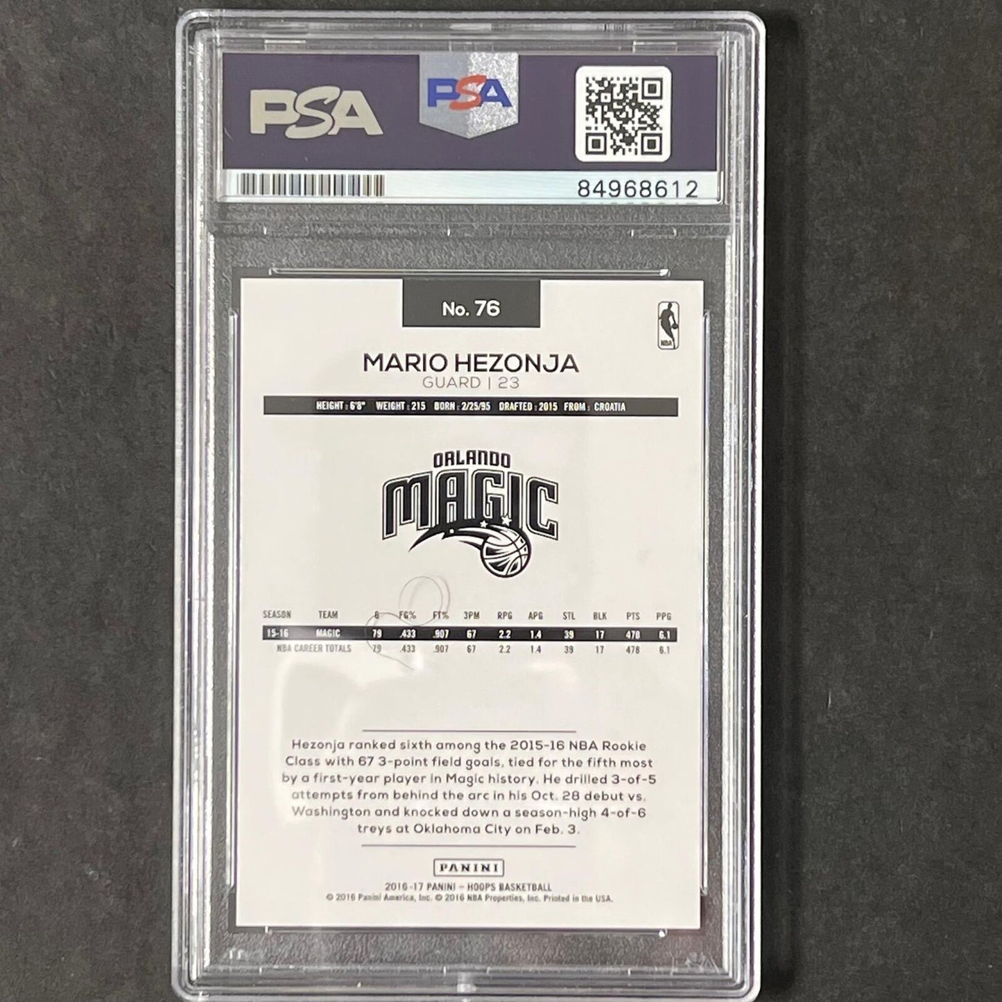 2016-17 NBA Hoops #76 Mario Hezonja Signed Card AUTO PSA/DNA Slabbed Magic