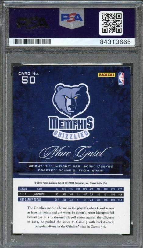 2012-13 Prestige Basketball #50 Marc Gasol Signed Card AUTO PSA Slabbed Grizzlie