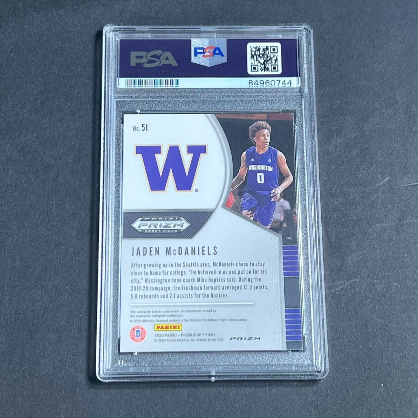2020-21 Panini Prizm Draft Picks #51 Jaden McDaniels Signed Card AUTO PSA/DNA Sl