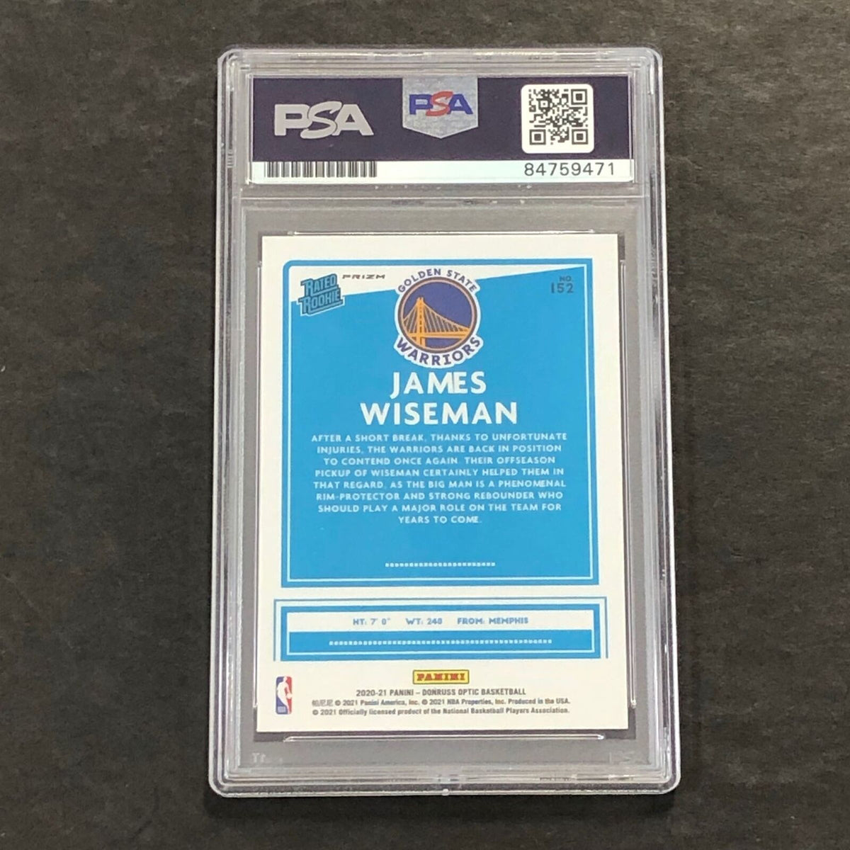 2020 Panini Hoops #152 Blue Shock JAMES WISEMAN Signed Card AUTO PSA Slabbed RC