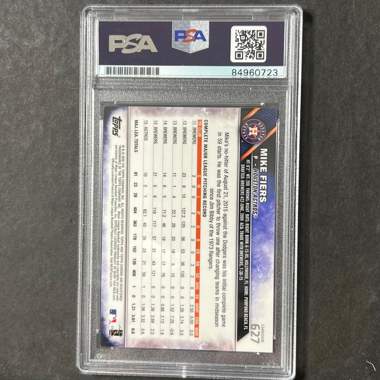 2016 Topps #627 Mike Fiers Signed Card PSA Slabbed Auto Astros