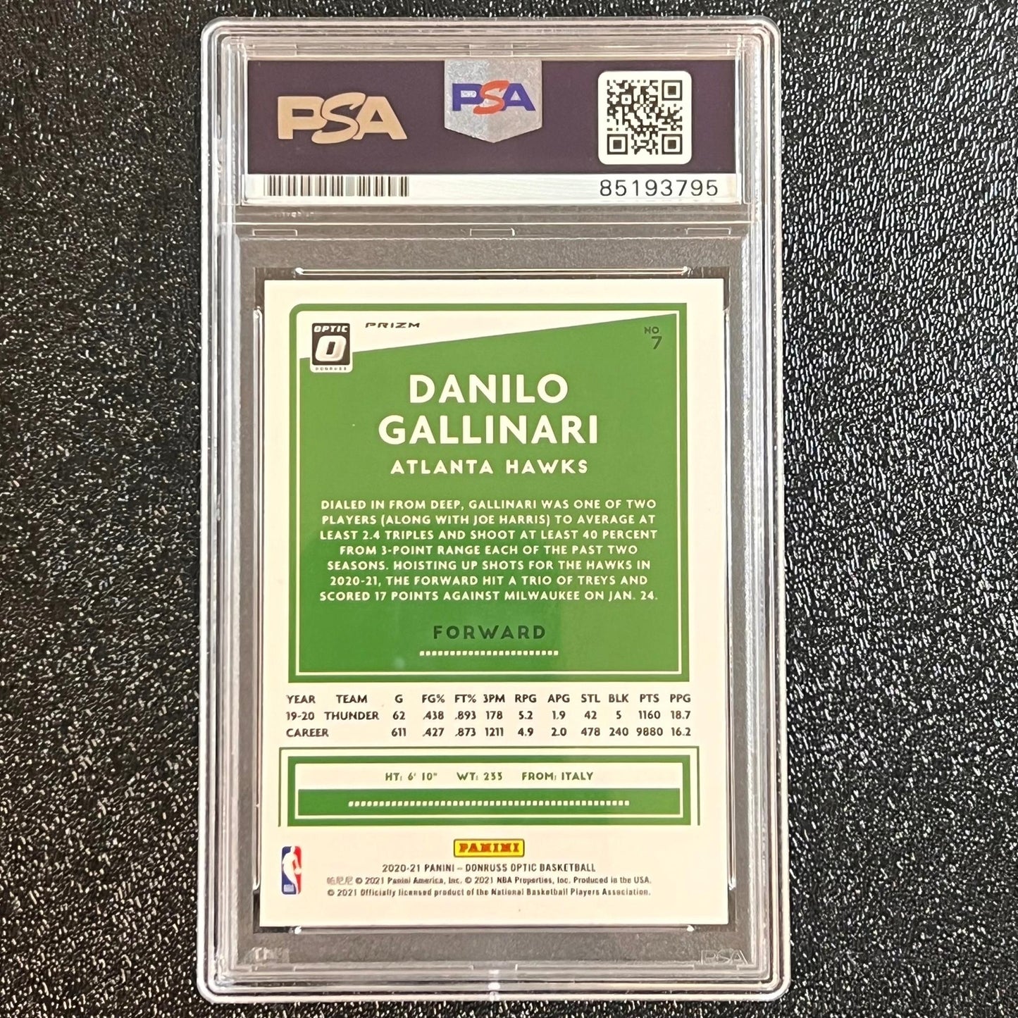 2020-21 Panini Donruss Optic #7 Danilo Gallinari Signed Card AUTO 10 PSA Slabbed