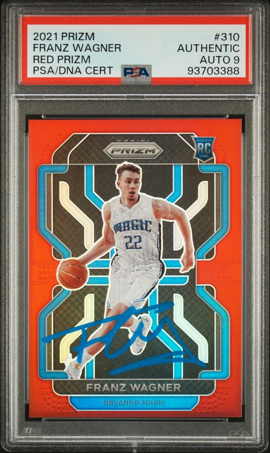 2021 Prizm #310 Franz Wagner Signed Card Red Prizm Authentic AUTO 9 PSA Slabbed