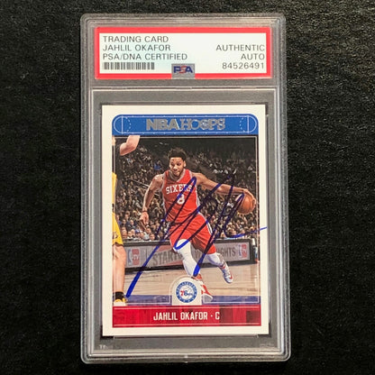 2017-18 NBA Hoops #7 Jahlil Okafor Signed Card AUTO PSA Slabbed 76ers