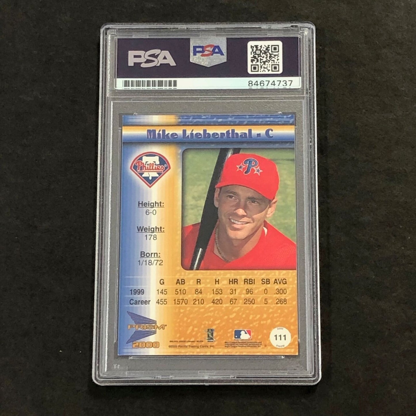 2000 Prizm #111 Mike Lieberthal Signed Card PSA Slabbed Auto 10 Phillies