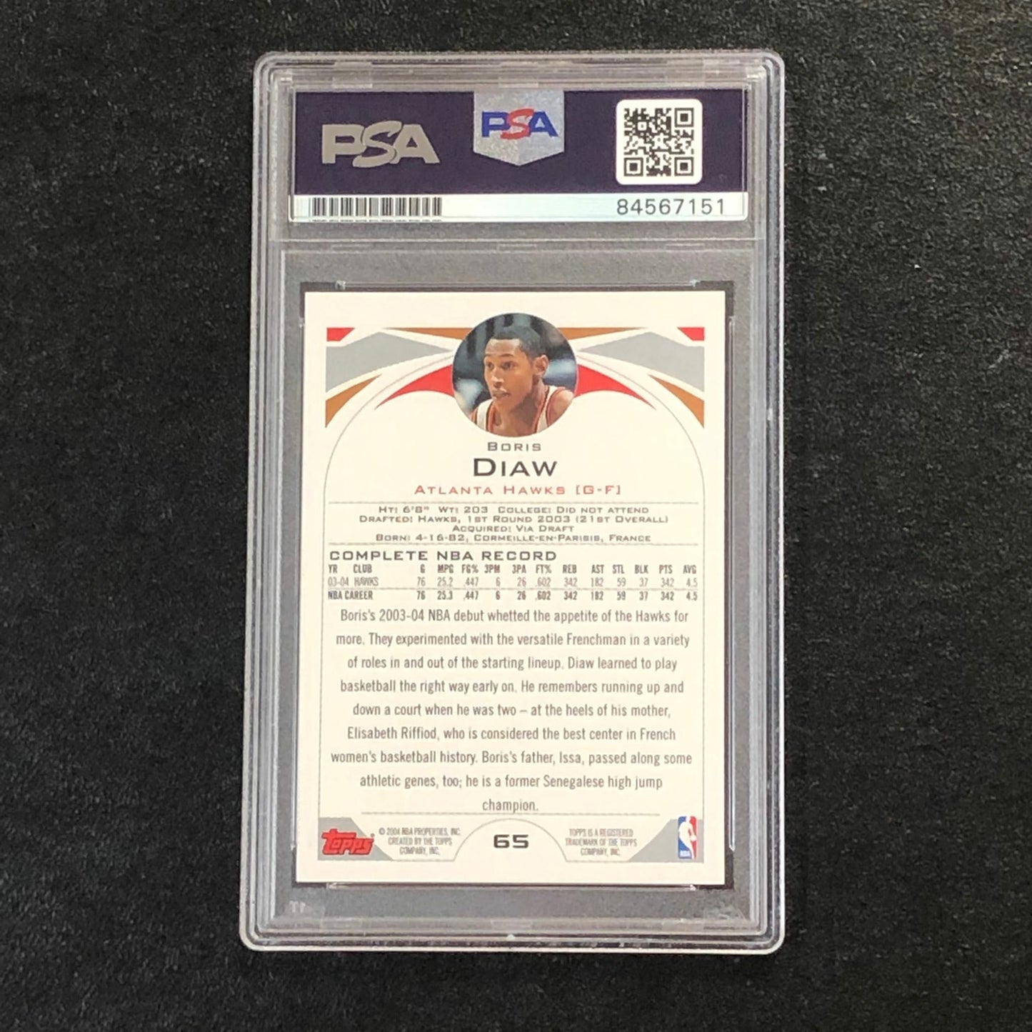2004 NBA Topps #65 Boris Diaw Signed Card AUTO 10 PSA Slabbed RC