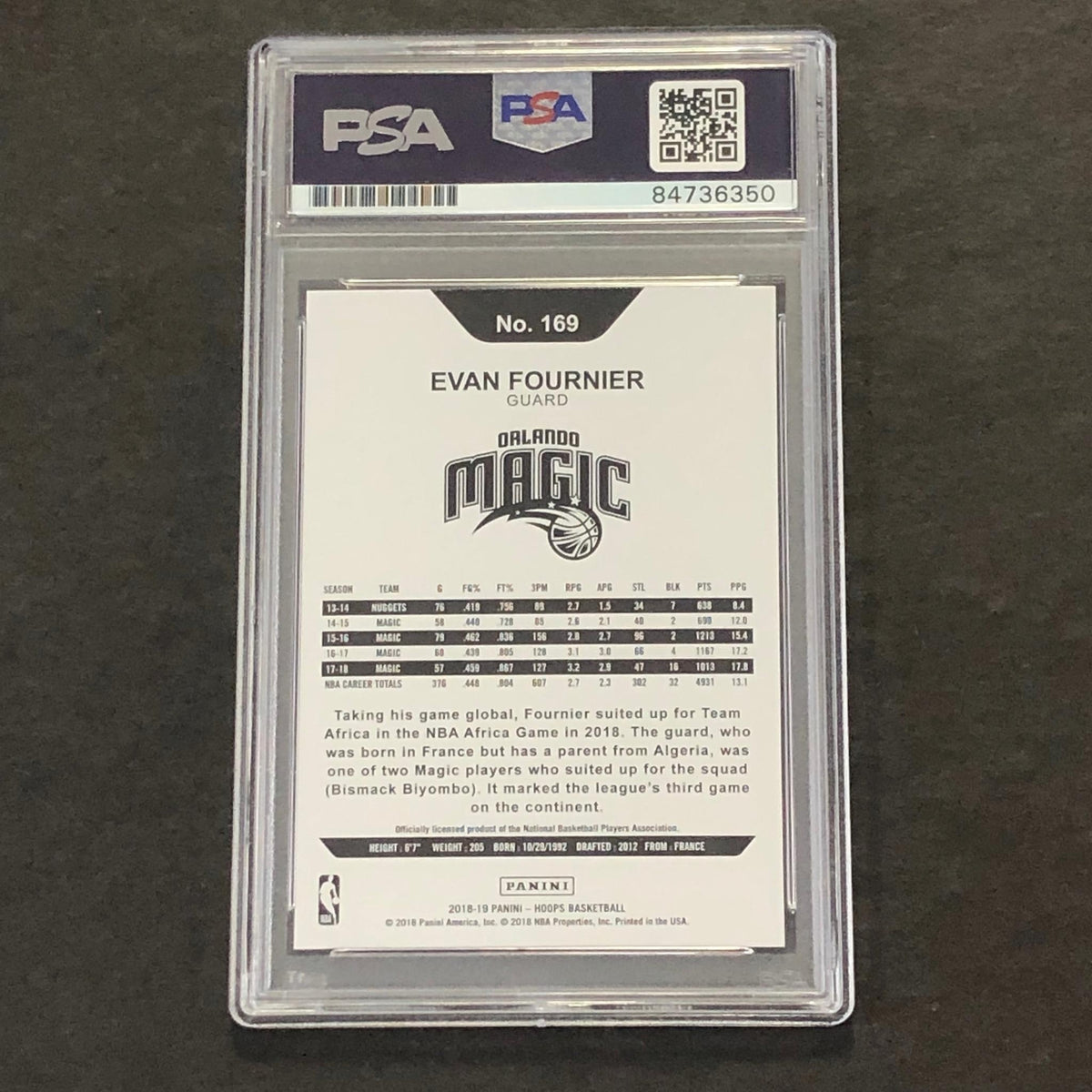 2018-19 Panini NBA Hoops #169 EVAN FOURNIER Signed Card AUTO PSA Slabbed Magic
