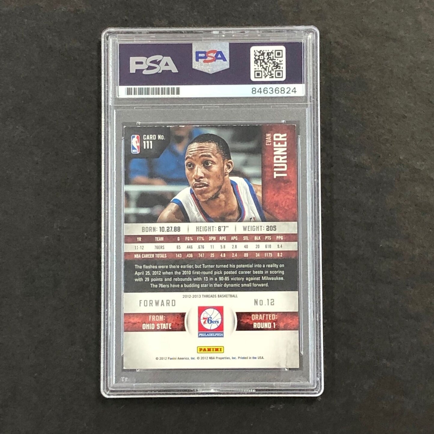 2012-13 Panini Threads #111 Evan Turner Signed Card AUTO PSA Slabbed 76ers