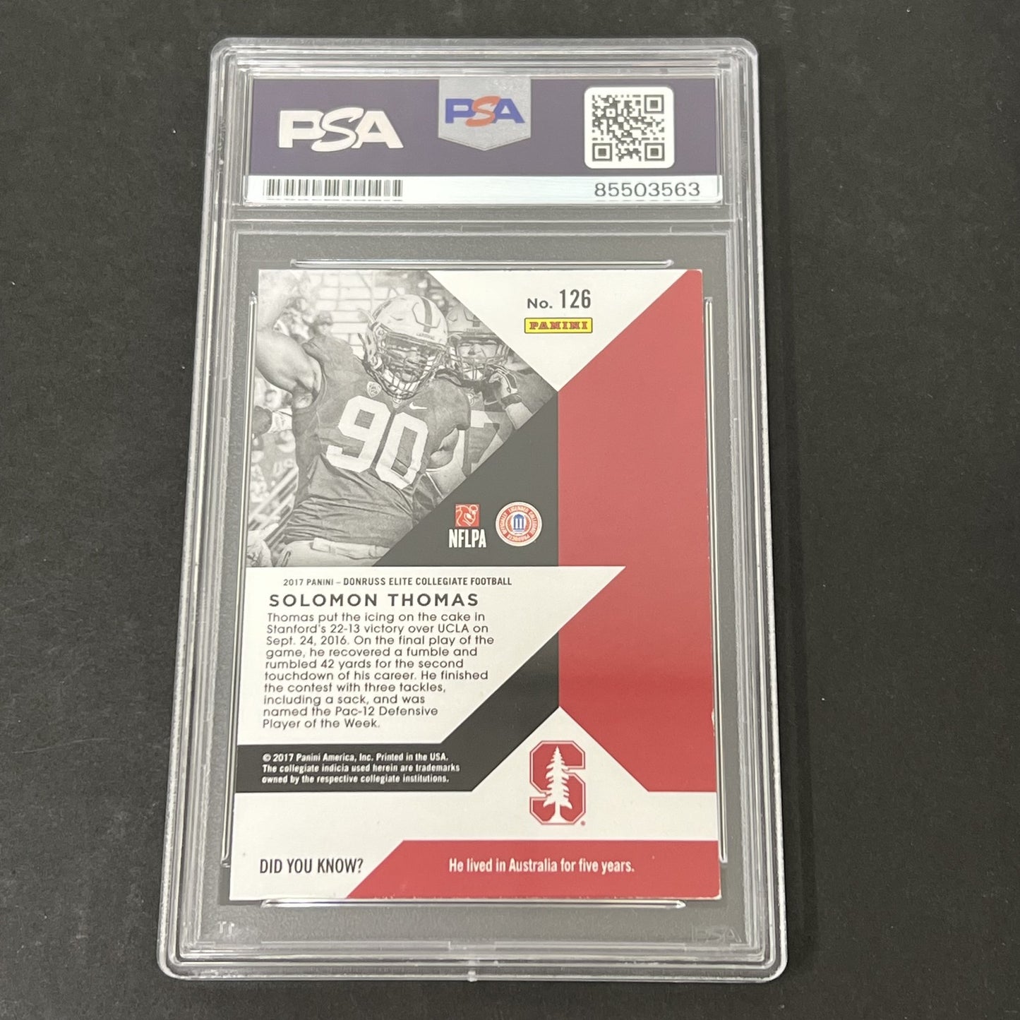 Panini Donruss Elite Collegiate #126 Solomon Thomas signed card