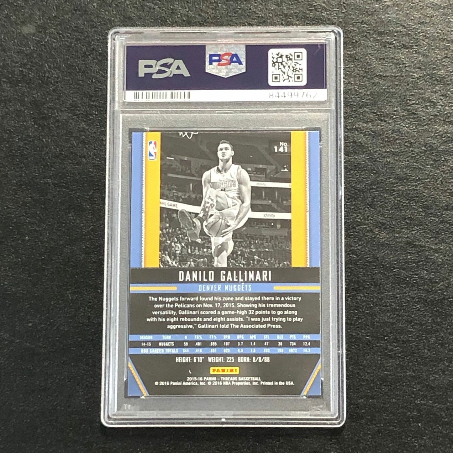 2016-17 Panini Threads #124 Danilo Gallinari Signed AUTO 10 PSA Slabbed Nuggets