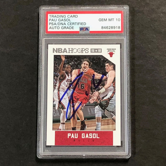 2015-16 NBA Hoops #216 Pau Gasol Signed Card AUTO 10 PSA Slabbed Bulls