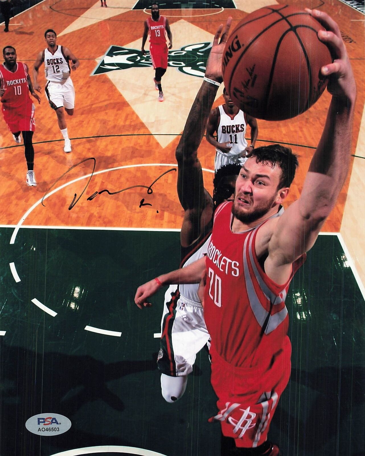 Donatas Motiejunas signed 8x10 photo PSA/DNA Houston Rockets Autographed