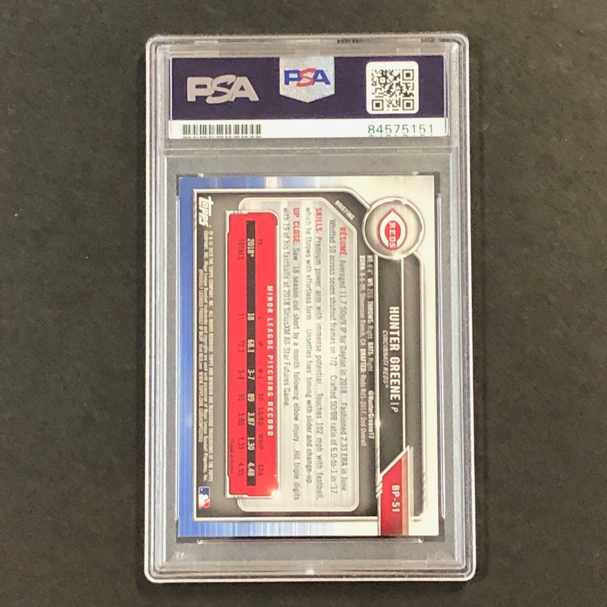 2019 Bowman Prospects Camo #BP-51 Hunter Greene Signed Card PSA Slabbed Auto Red