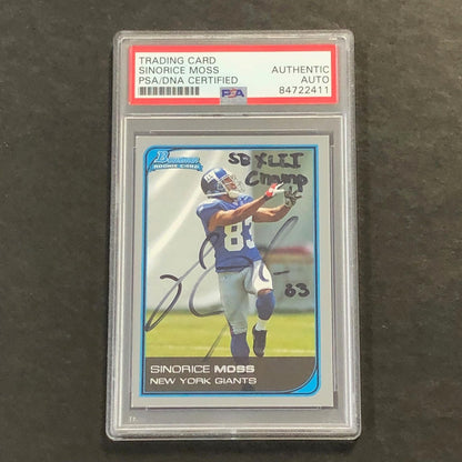 2006 Topps Bowman Football #155 Sinorice Moss Signed Card PSA Slabbed Auto Giant