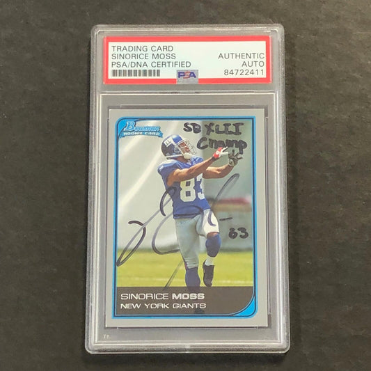 2006 Topps Bowman Football #155 Sinorice Moss Signed Card PSA Slabbed Auto Giant