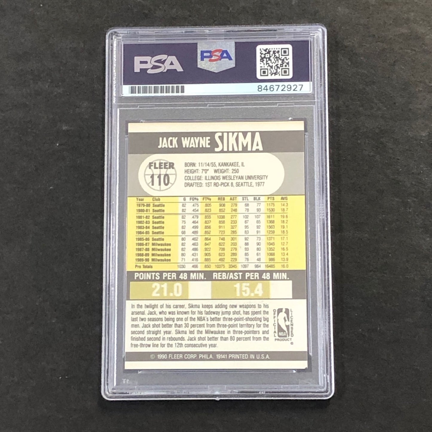 1990 Fleer'90 #110 Jack Sikma Signed Card AUTO PSA/DNA Slabbed Bucks