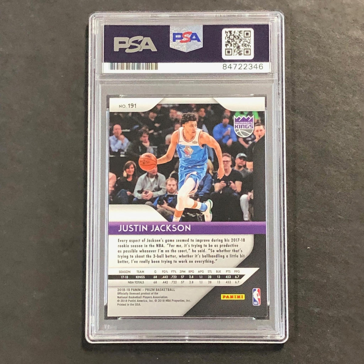 2018-19 Panini Prizm #191 JUSTIN JACKSON Signed Card AUTO PSA Slabbed Kings
