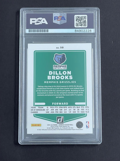 2021-22 Panini Donruss Light Blue Laser #50 Dillon Brooks Signed Card PSA Slabbe